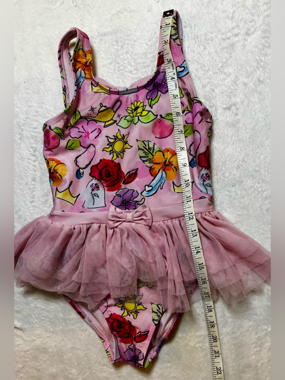 Disney Princess size 7/8 Pink Floral & Princess Print Tutu One-Piece Swimsuit - Picture 7 of 10
